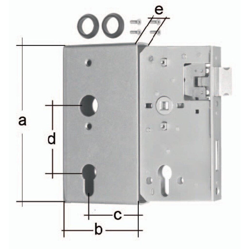 GAH Schlosskasten, Maß A172xB94xC60 mm Maß E 40 mm, DIN links / rechts, Dornmaß 60 mm Produktabbildung: GAH Schlosskasten, Maß A172xB94xC60 mm Maß E 40 mm, DIN links / rechts, Dornmaß 60 mm