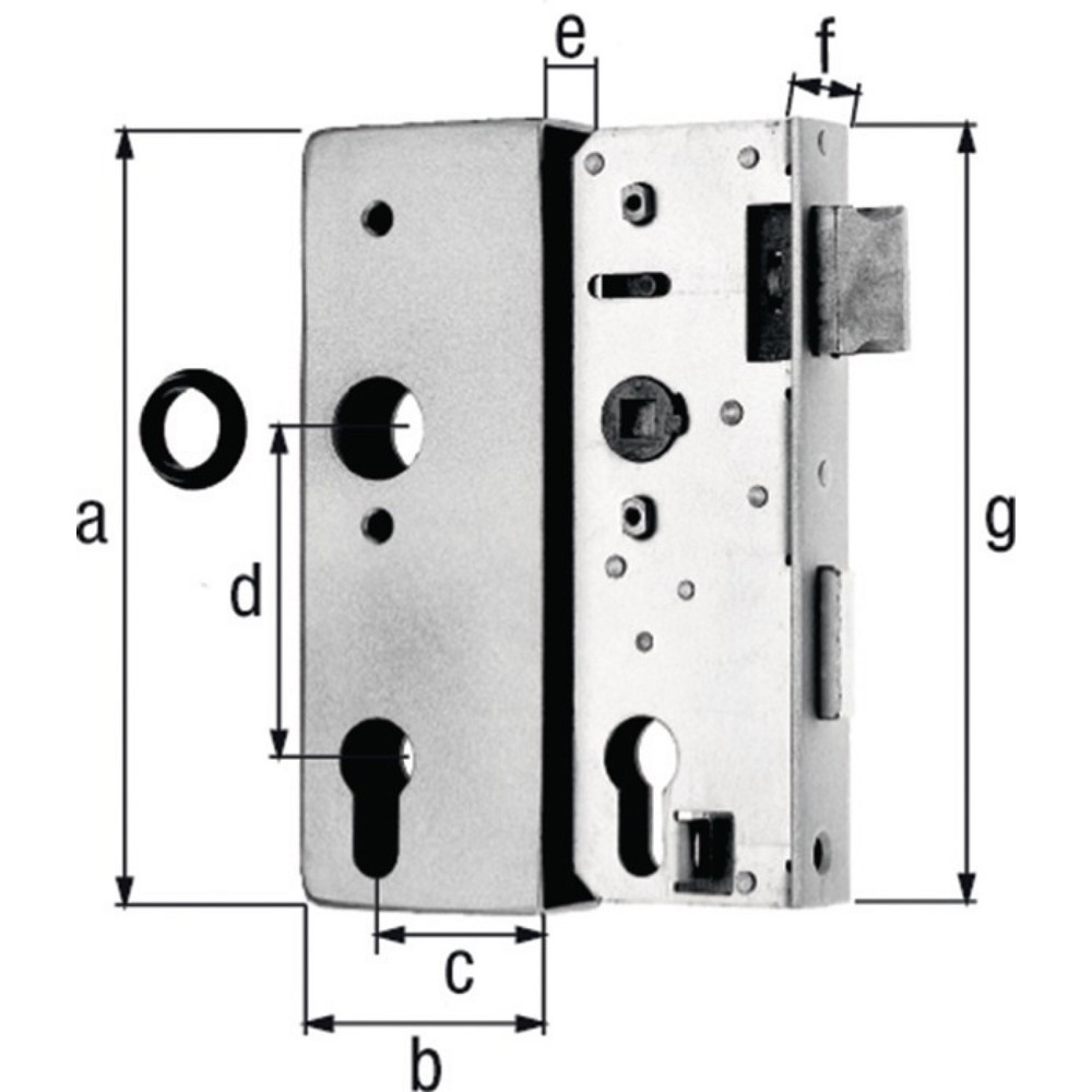 Produktabbildung: GAH Schlosskasten, Maß A170xB60xC40 mm Maß E 30 mm, DIN links / rechts, Dornmaß 40 mm