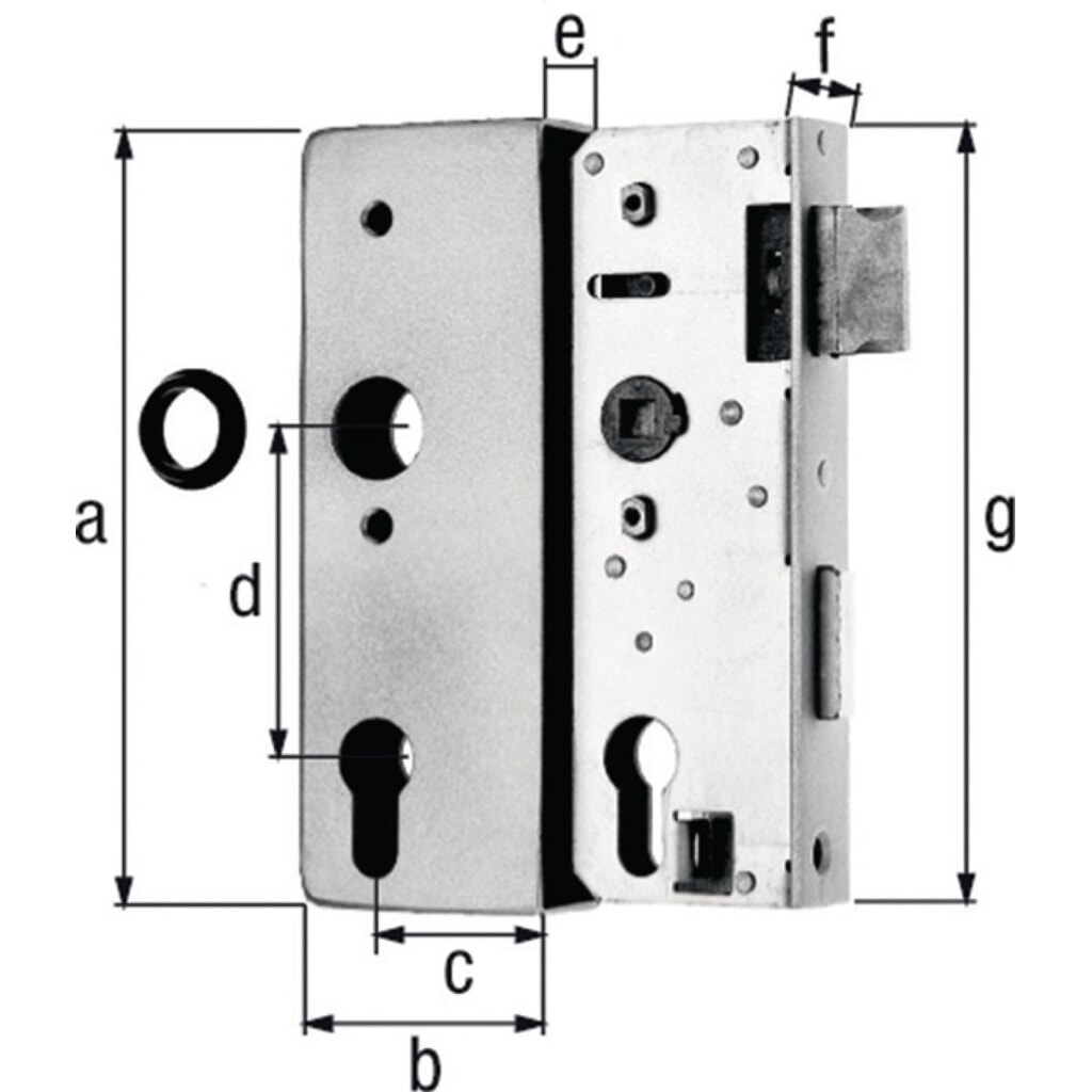 Produktabbildung: GAH Schlosskasten, Maß A170xB60xC40 mm Maß E 30 mm, DIN links / rechts, Dornmaß 40 mm