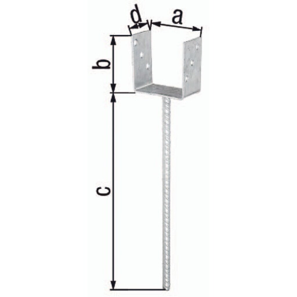 Produktabbildung: GAH U-Pfostenträger ETA-10/0210, feuerverzinkt, 101x100x400x60mm, mit extra langem Betonanker