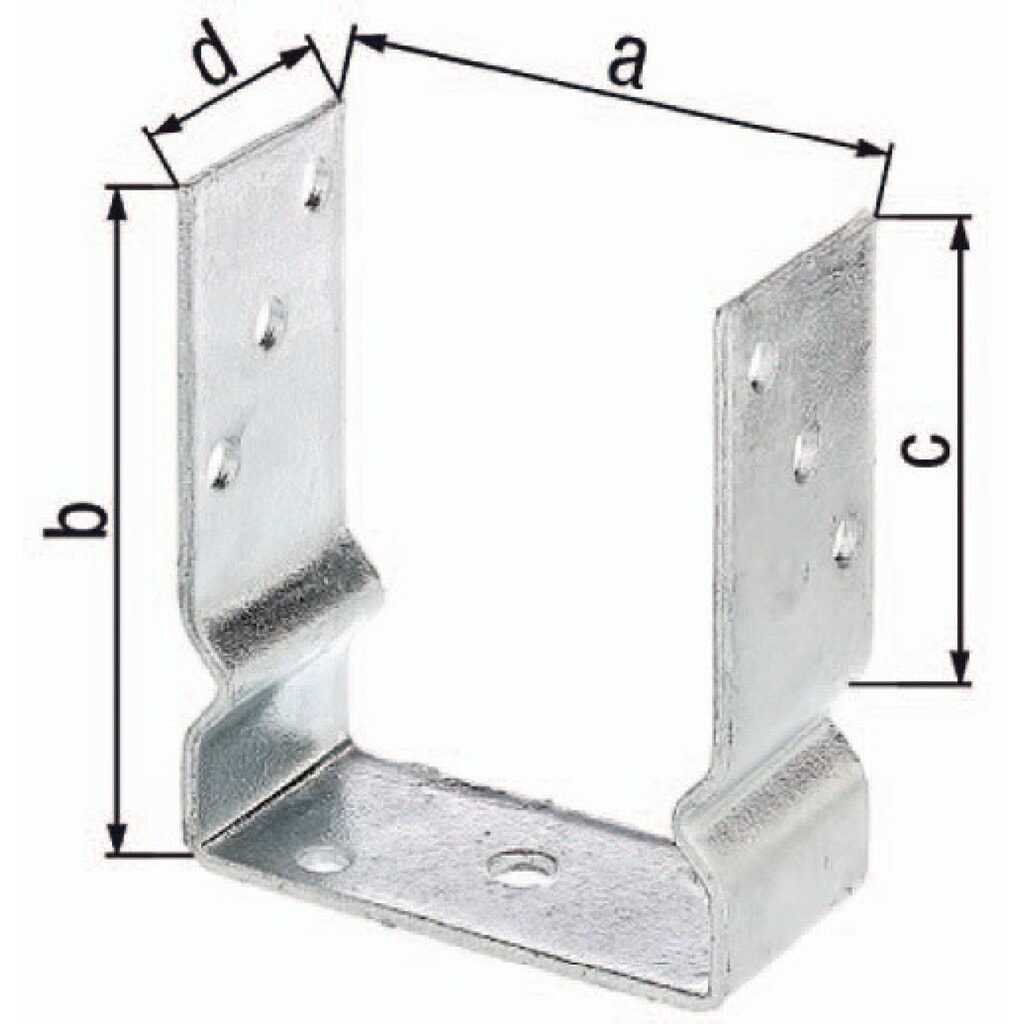 GAH U-Pfostenträger ETA-10/0210, feuerverzinkt, 71x150x100x60mm, zum Aufschrauben Produktabbildung: GAH U-Pfostenträger ETA-10/0210, feuerverzinkt, 71x150x100x60mm, zum Aufschrauben