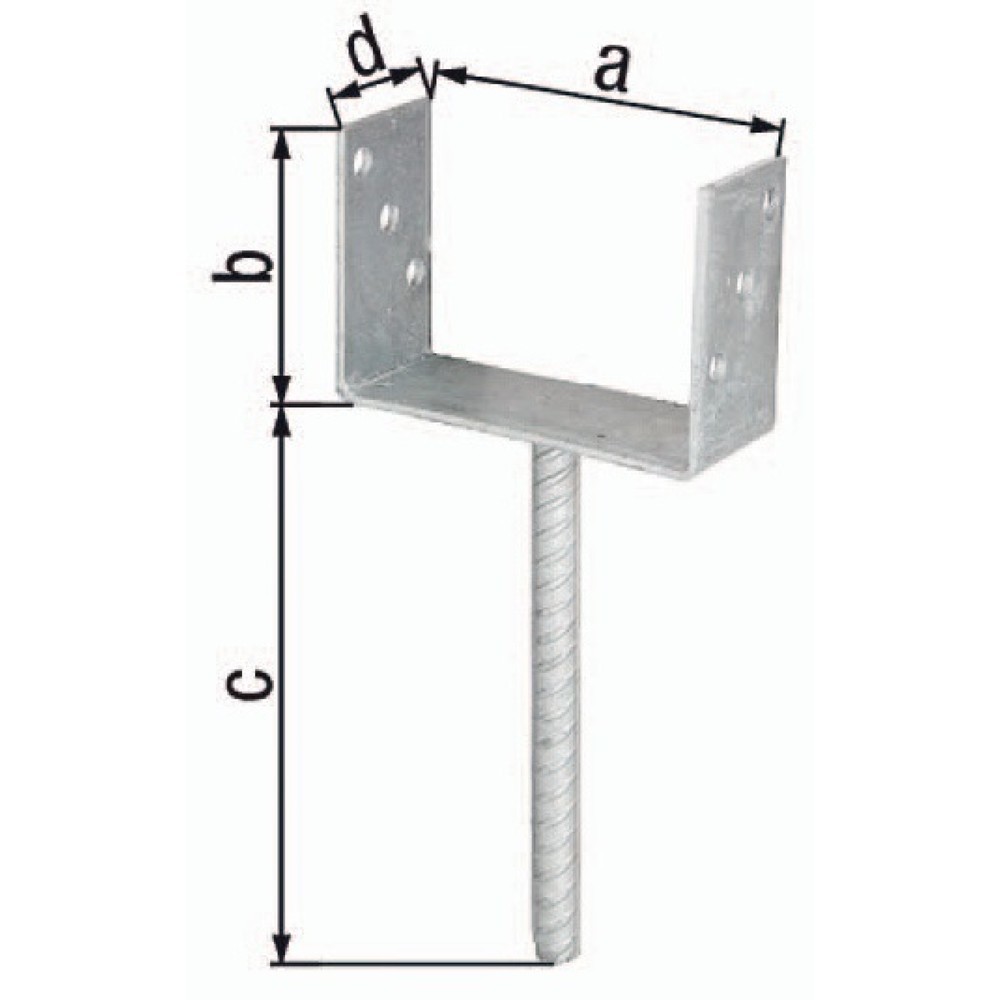Produktabbildung: GAH U-Pfostenträger ETA-10/0210, feuerverzinkt, 101x100x200x60mm, mit Betonanker aus Riffelstahl