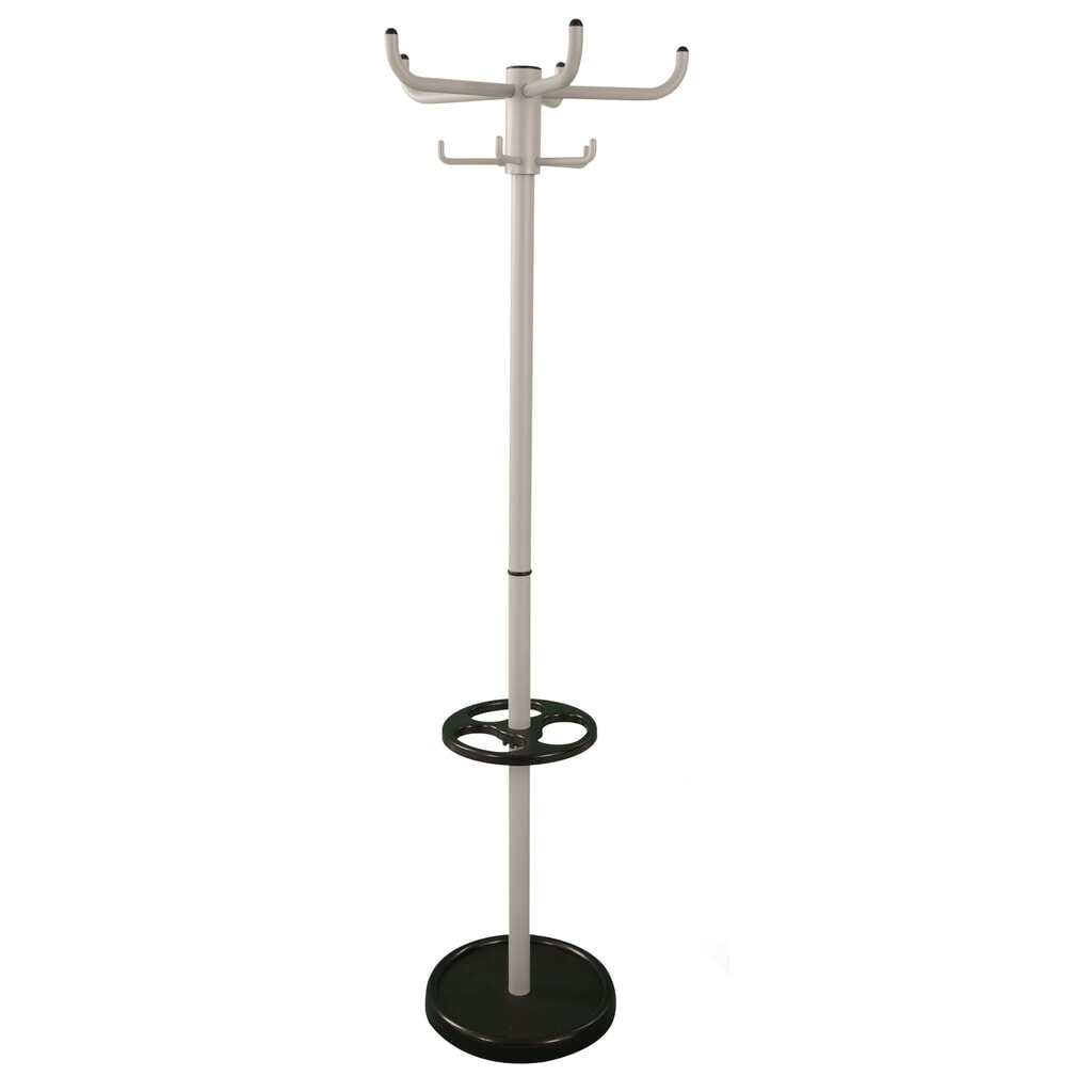 Garderobenständer, freistehend, 10 Haken, mit Regenschirmhalter, grau, schwarz Produktabbildung Nr. 1: Garderobenständer, freistehend, 10 Haken, mit Regenschirmhalter, grau, schwarz