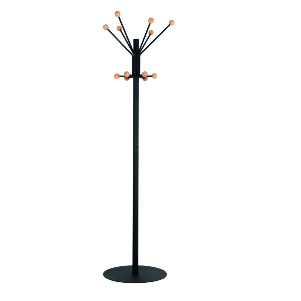 Produktabbildung: Garderobenständer Giant, freistehend, 12 Haken mit Holzknopf, schwarz