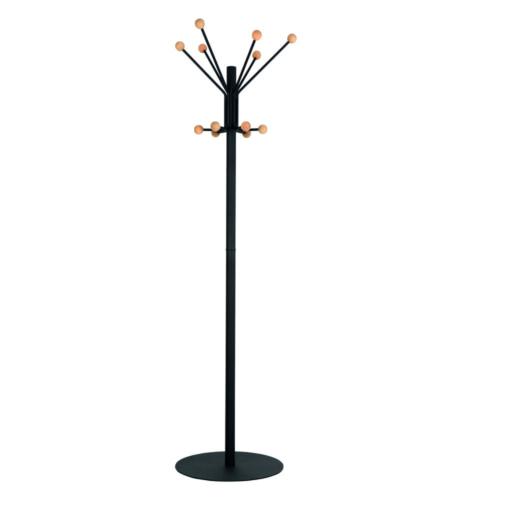 Produktabbildung Nr. 1: Garderobenständer Giant, freistehend, 12 Haken mit Holzknopf, schwarz
