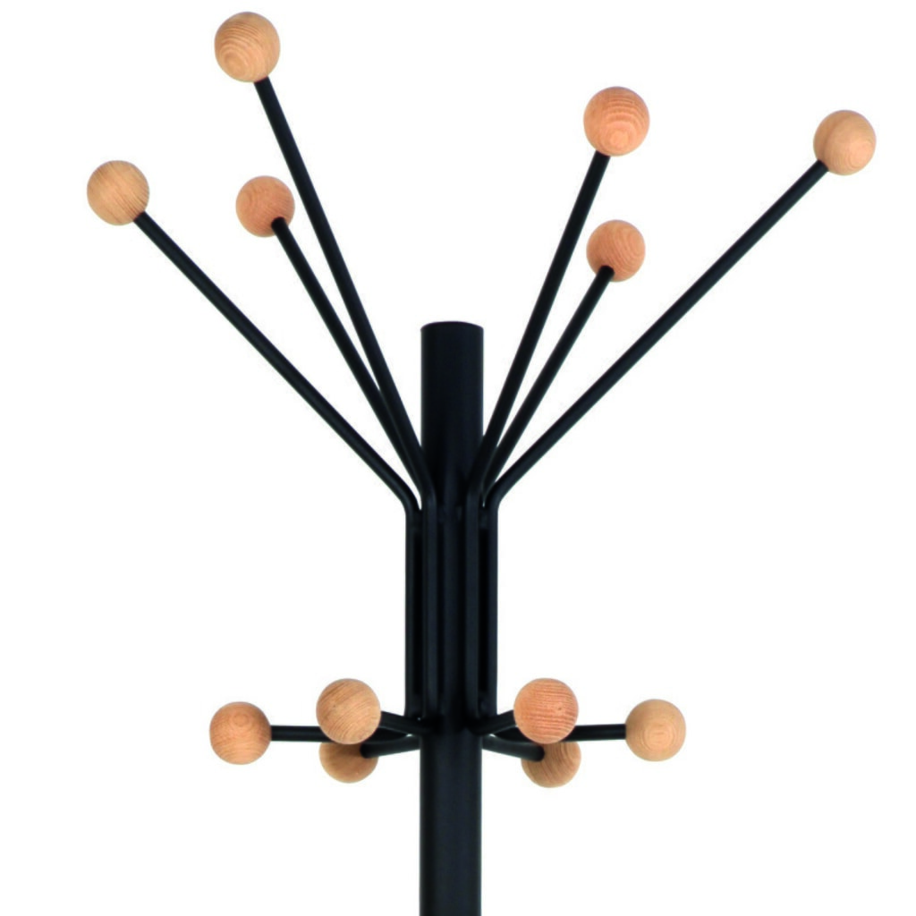 Garderobenständer Giant, freistehend, 12 Haken mit Holzknopf, schwarz Produktabbildung Nr. 2: Garderobenständer Giant, freistehend, 12 Haken mit Holzknopf, schwarz