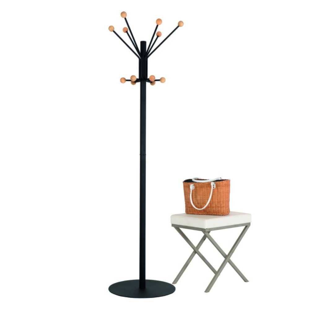 Garderobenständer Giant, freistehend, 12 Haken mit Holzknopf, schwarz Produktabbildung Nr. 3: Garderobenständer Giant, freistehend, 12 Haken mit Holzknopf, schwarz