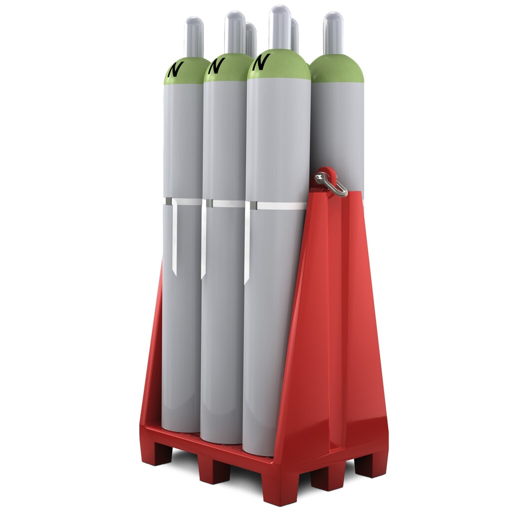 Produktabbildung: Denios Gasflaschenpalette aus PE, für bis zu 6 Gasflaschen à max. Ø 230 mm