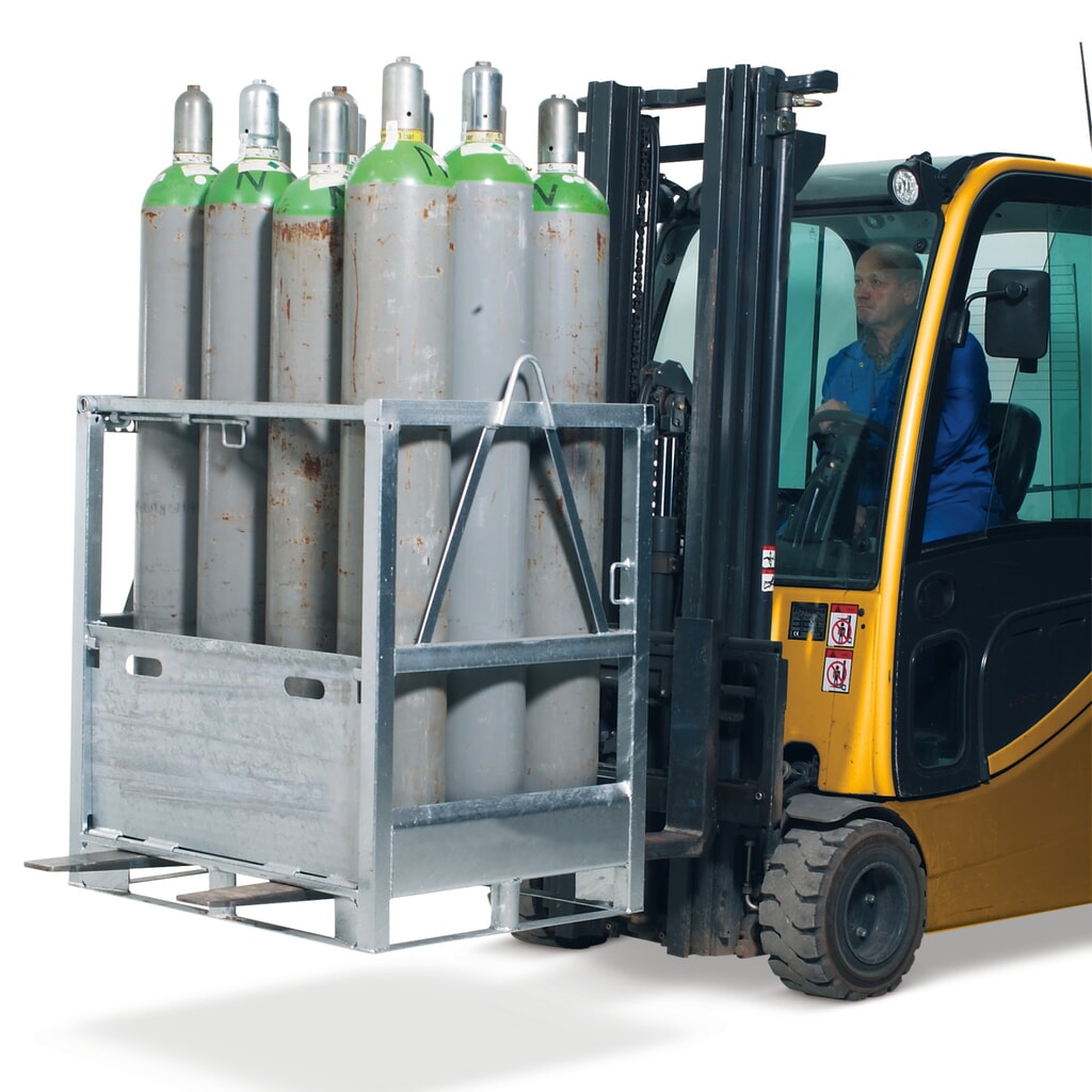 Produktabbildung: Denios Gasflaschenpalette aus Stahl,  für bis zu 12 Gasflaschen à max. Ø 230 mm