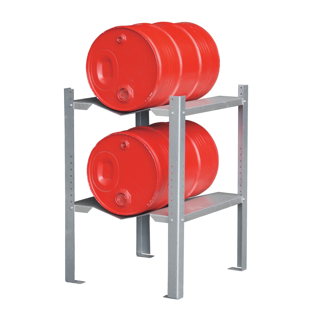 Gebinderegal für Bauer® Auffangwannen, 2 Fassauflagen 60 l Produktabbildung: Gebinderegal für Bauer® Auffangwannen, 2 Fassauflagen 60 l