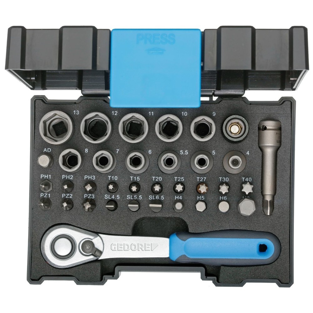 Produktabbildung: GEDORE Bit-Steckschlüsselbox mit Knarre 1/4" 35tlg 666-U-20