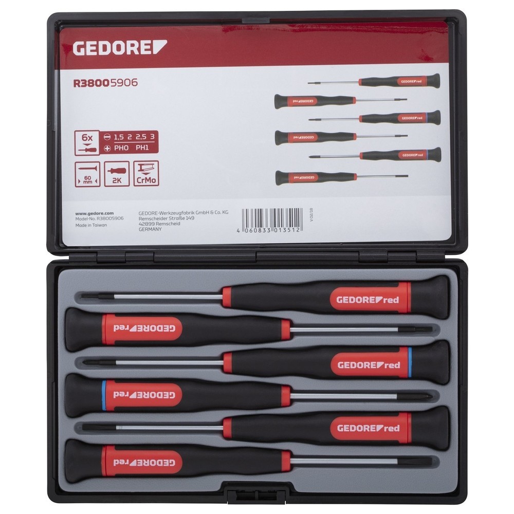 Produktabbildung: GEDORE red 2K-Elektronik-Schraubendreher-Satz PH+SL 6tlg R38005906