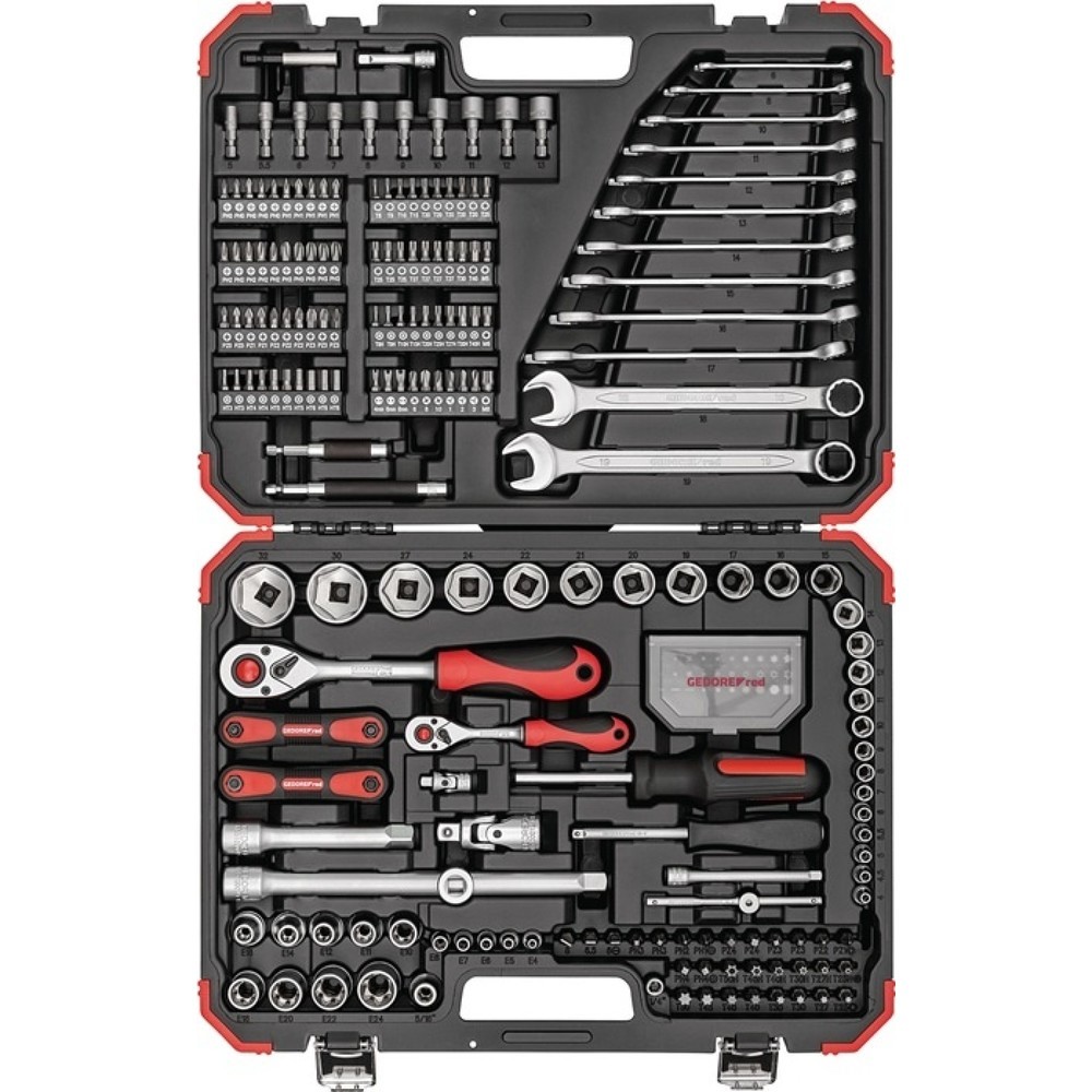 Produktabbildung: GEDORE Steckschlüsselsatz, Schlüsselweiten 4-32 mm, 232-teilig 1/4 + 1/2 ″, Anzahl Zähne 72/72 6-Kant
