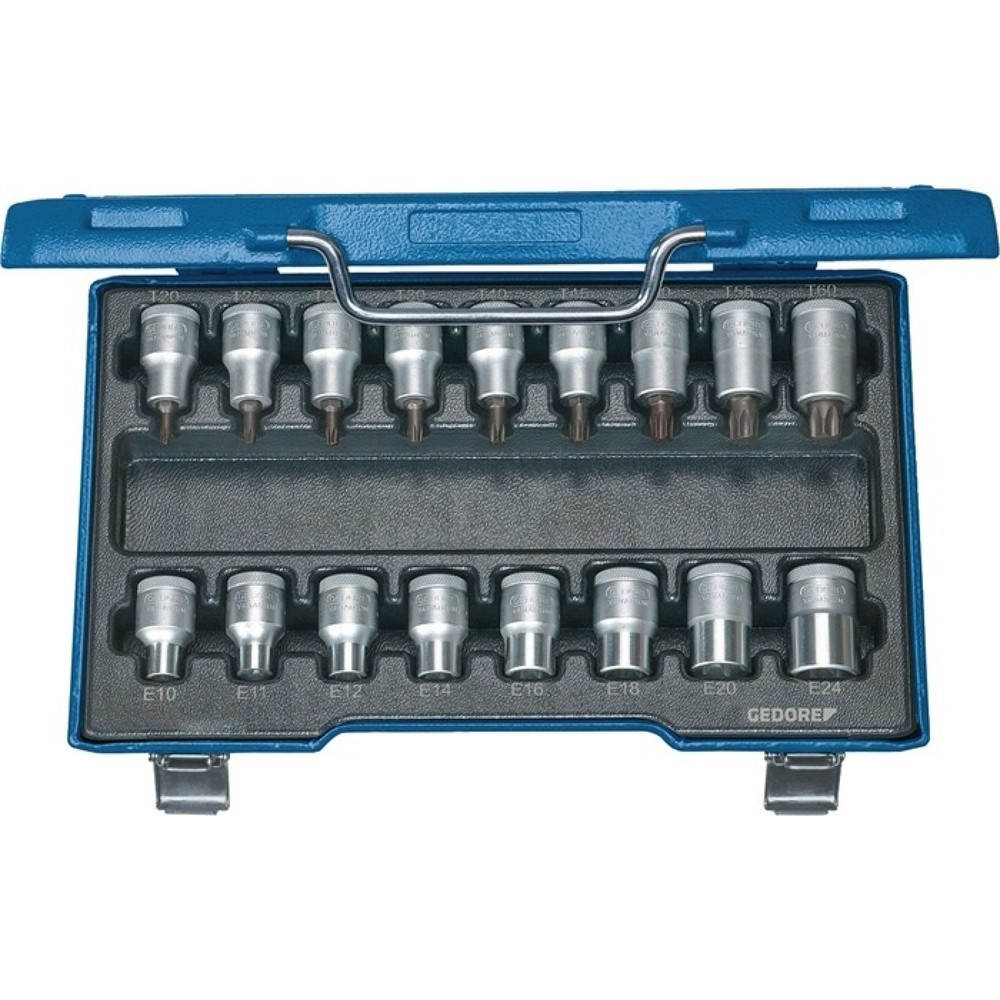 Produktabbildung: GEDORE Steckschlüsselsatz ITX 19 TX-017 17-tlg.1/2 Zoll T 20 -T60/E10-E24