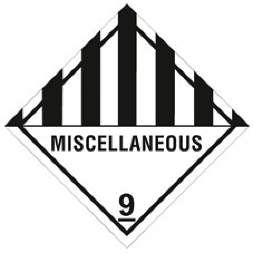 Produktabbildung: Gefahrgut-Etiketten, 100 x 100 mm, mit Aufdruck/Symbol, "Miscellaneous"