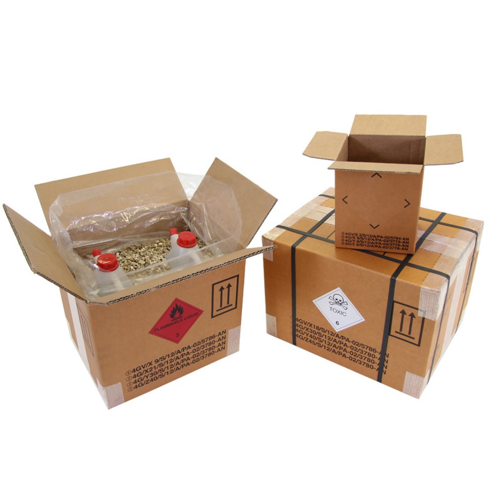 Produktabbildung: Gefahrgut-Karton 2-wellig, 390 x 390 x 430 mm, Inhalt 65 l, braun