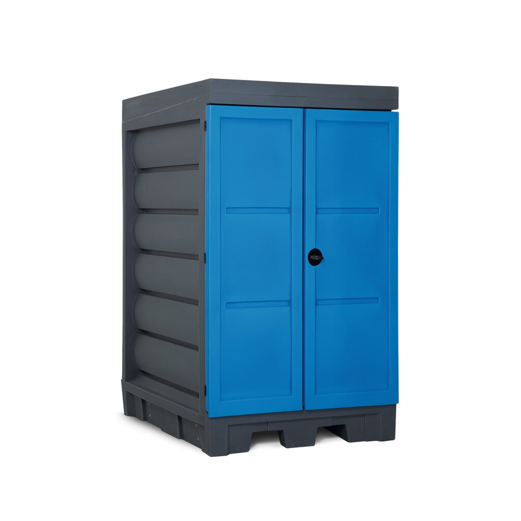 Gefahrstoff-Depot aus PE, HxBxT 1.980 x 1.140 x 1.480 mm, 2x 200 l Produktabbildung: Gefahrstoff-Depot aus PE, HxBxT 1.980 x 1.140 x 1.480 mm, 2x 200 l