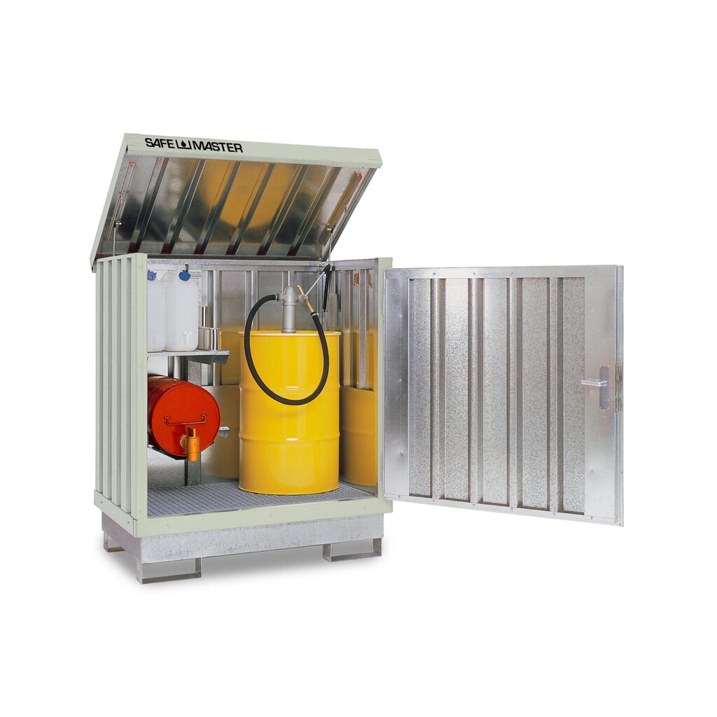 SAFE Master® Gefahrstoff-Depot, verzinkt und lackiert, 2x 200 l, HxBxT 1.685 x 1.420 x 1.080 mm, grauweiß Produktabbildung: SAFE Master® Gefahrstoff-Depot, verzinkt und lackiert, 2x 200 l, HxBxT 1.685 x 1.420 x 1.080 mm, grauweiß