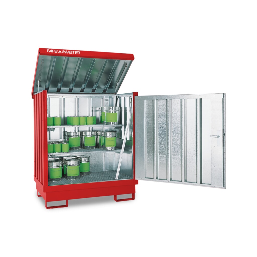 SAFE Master® Gefahrstoff-Depot, verzinkt und lackiert, 2x 200 l, HxBxT 1.685 x 1.420 x 1.080 mm, feuerrot Produktabbildung: SAFE Master® Gefahrstoff-Depot, verzinkt und lackiert, 2x 200 l, HxBxT 1.685 x 1.420 x 1.080 mm, feuerrot