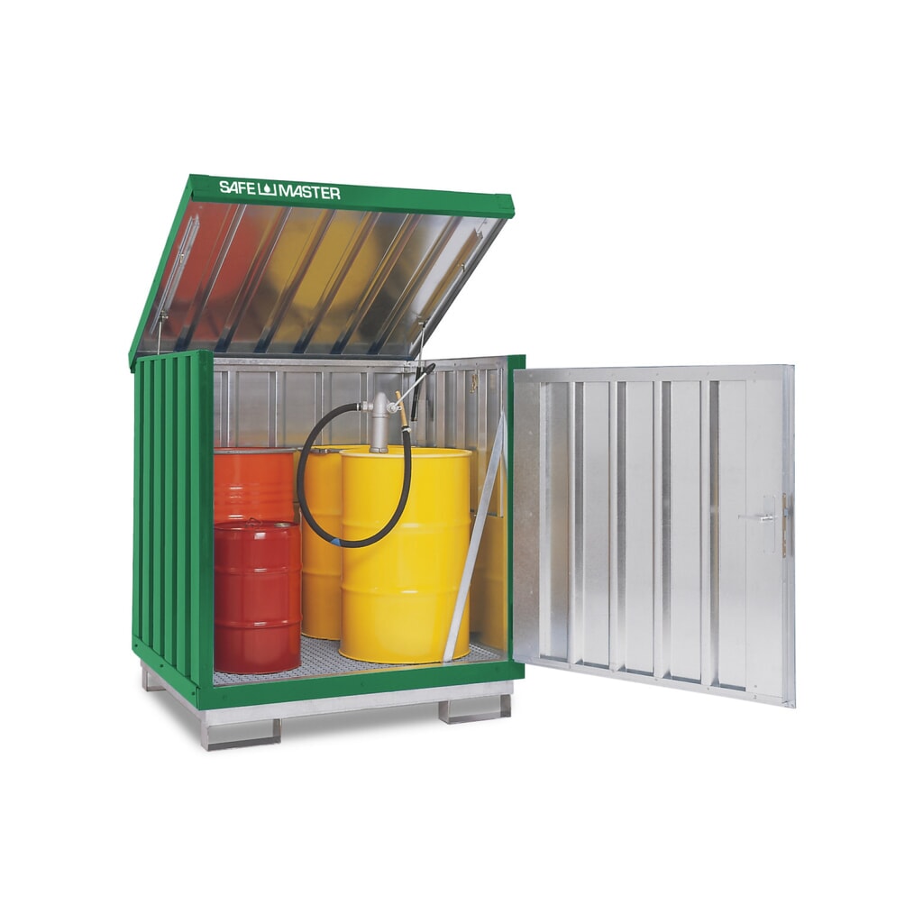 SAFE Master® Gefahrstoff-Depot, verzinkt und lackiert, 4x 200 l, HxBxT 1.610 x 1.420 x 1.490 mm, grasgrün Produktabbildung: SAFE Master® Gefahrstoff-Depot, verzinkt und lackiert, 4x 200 l, HxBxT 1.610 x 1.420 x 1.490 mm, grasgrün