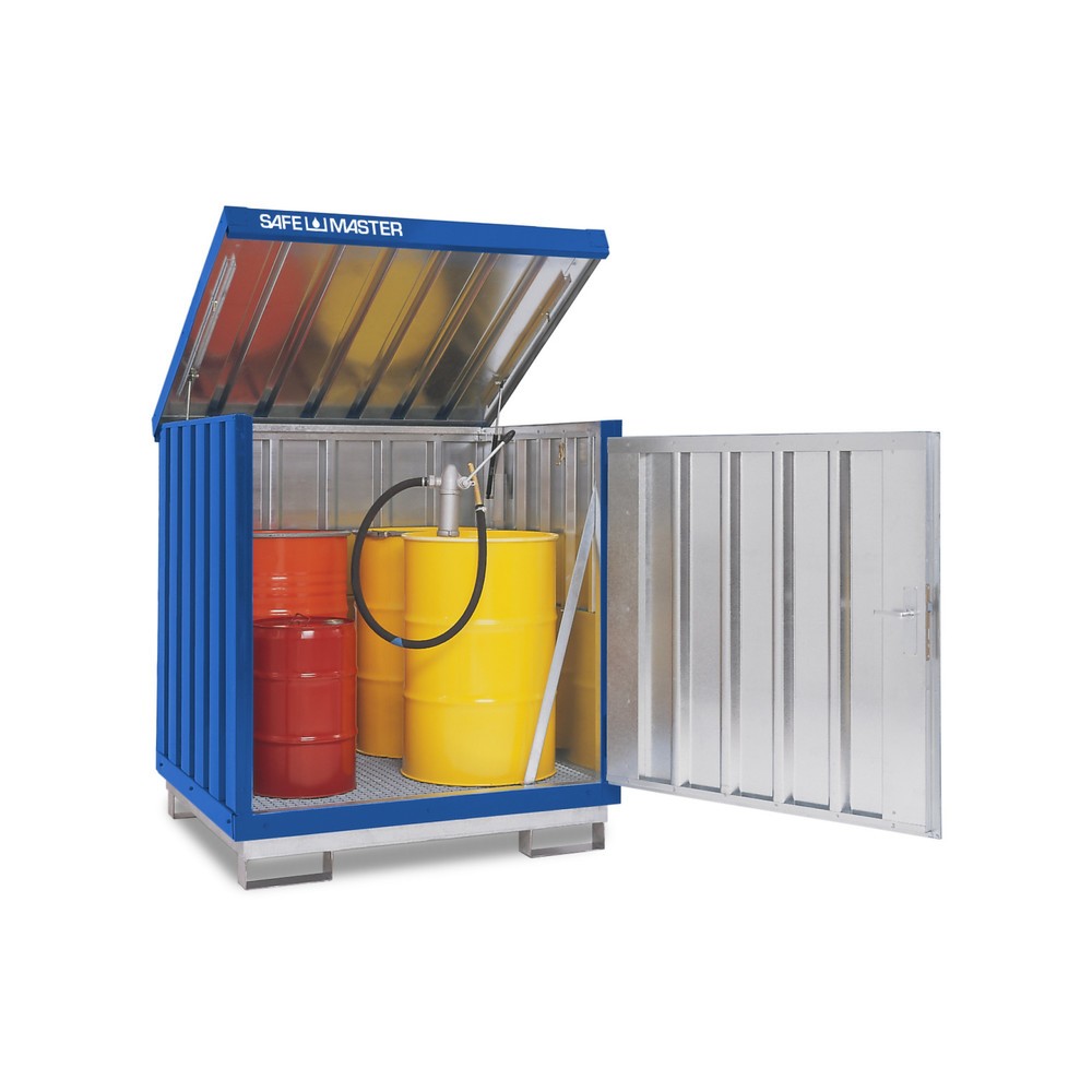Produktabbildung: SAFE Master® Gefahrstoff-Depot, verzinkt und lackiert, 4x 200 l, HxBxT 1.610 x 1.420 x 1.490 mm, enzianblau