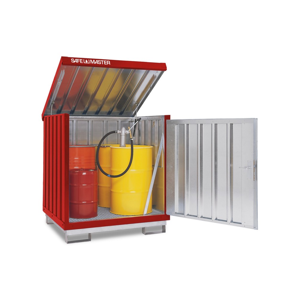 Produktabbildung: SAFE Master® Gefahrstoff-Depot, verzinkt und lackiert, 4x 200 l, HxBxT 1.610 x 1.420 x 1.490 mm, feuerrot