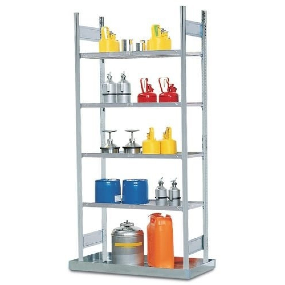 Produktabbildung: Gefahrstoffregal GRB 1040, 4 Gitterroste, 1 Auffangwanne à 32 l, FL 200 kg, Grundfeld