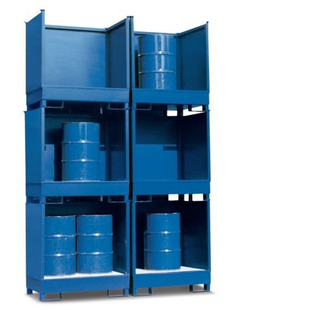 Gefahrstoff-Station 2 P2-O, für 2x 200-Liter-Fässer, mit Rahmen, stapelbar, lackiert Produktabbildung: Gefahrstoff-Station 2 P2-O, für 2x 200-Liter-Fässer, mit Rahmen, stapelbar, lackiert