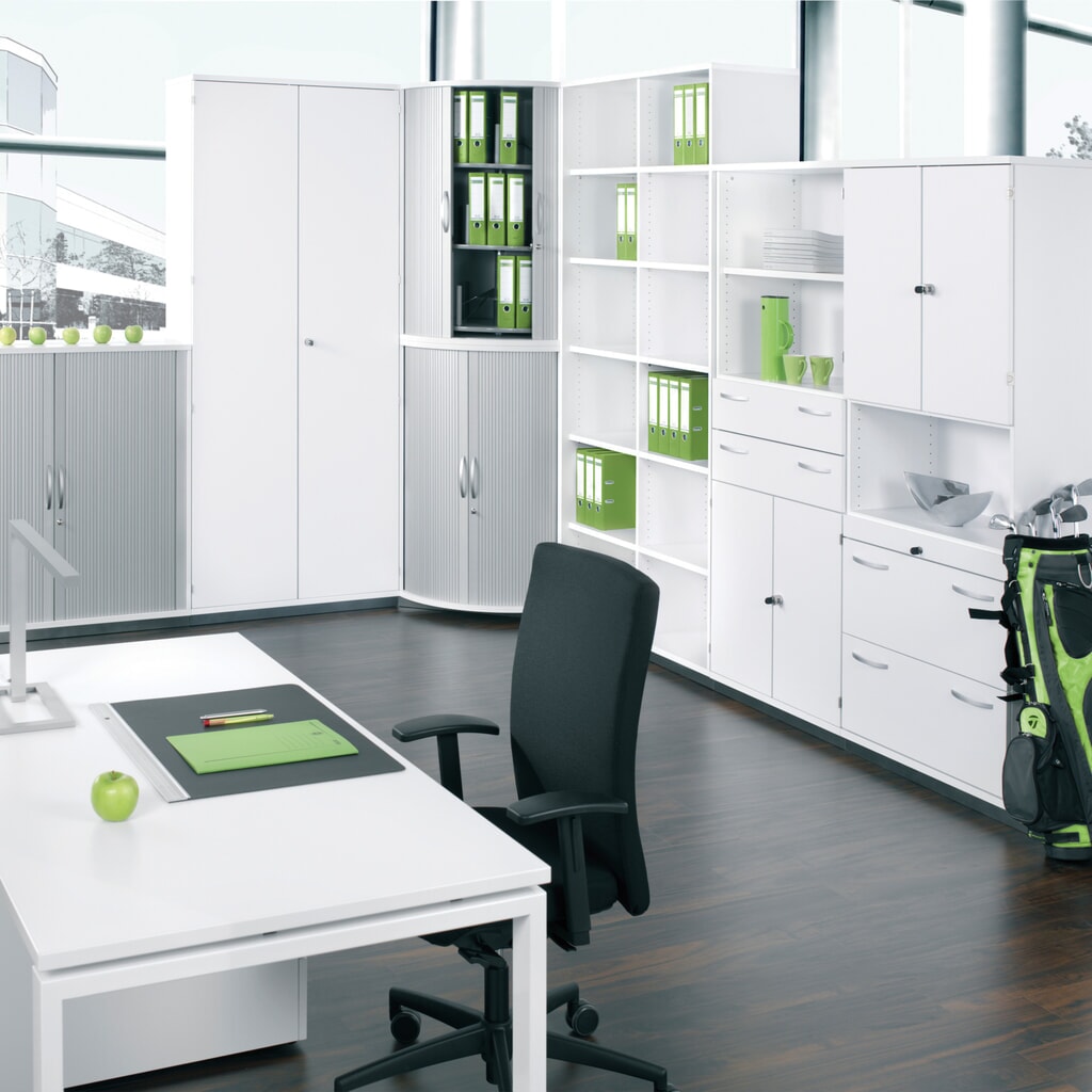 Geramöbel Anstell-Querrollladenschrank Profi, 2 OH, Breite 1.200 mm, lichtgrau Produktabbildung: Geramöbel Anstell-Querrollladenschrank Profi, 2 OH, Breite 1.200 mm, lichtgrau