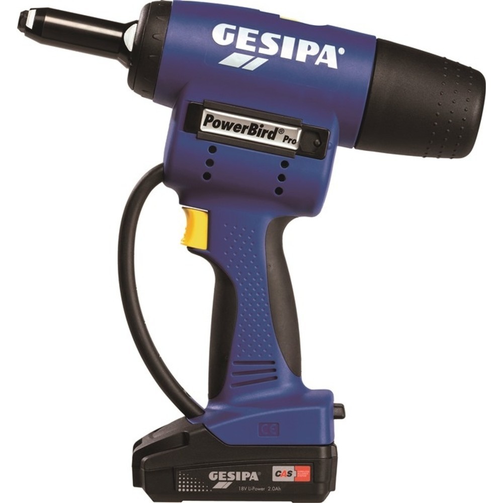 Produktabbildung: GESIPA Akkublindnietsetzgerät PowerBird® Pro Gold Edition, Schiebeakku, Ladegerät, 9-teilig 20000 N, L-Boxx