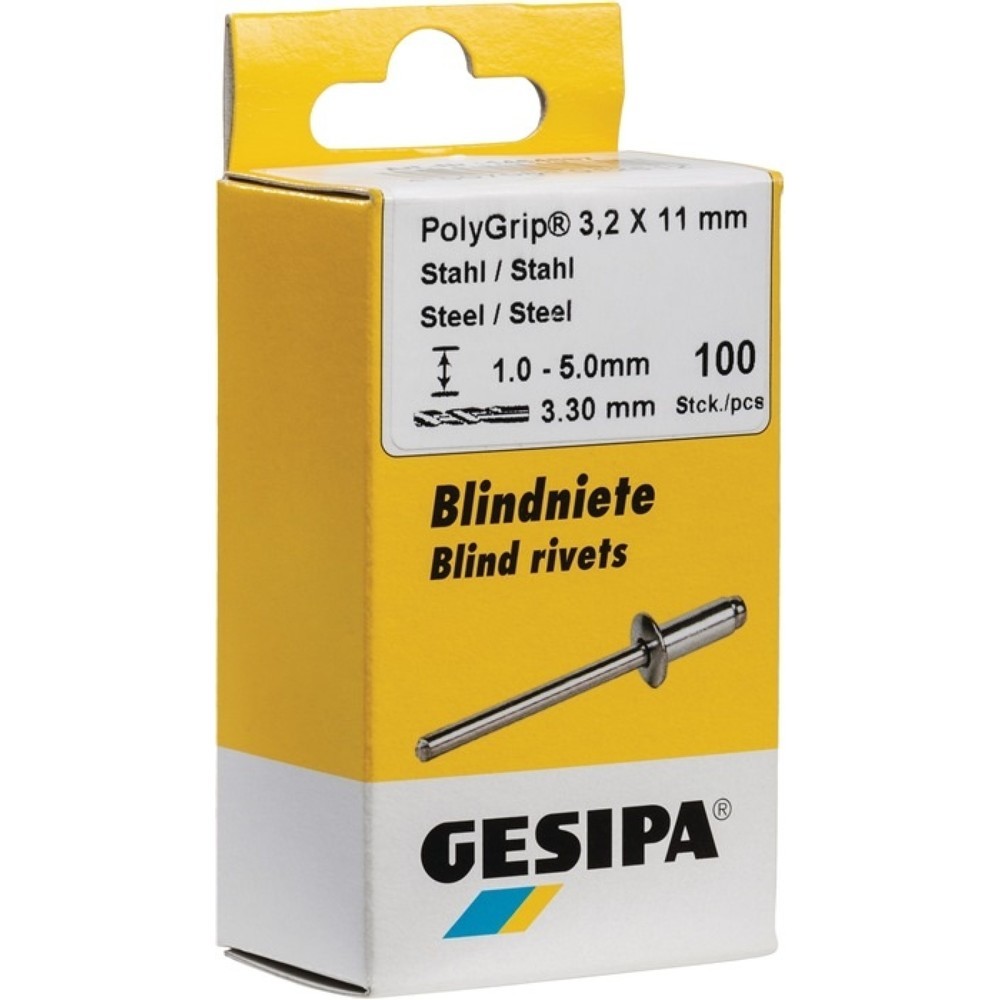 Produktabbildung: GESIPA Blindniet PolyGrip® Nietschaft dxl 3,2x8,0mm Stahl/Stahl 100 St