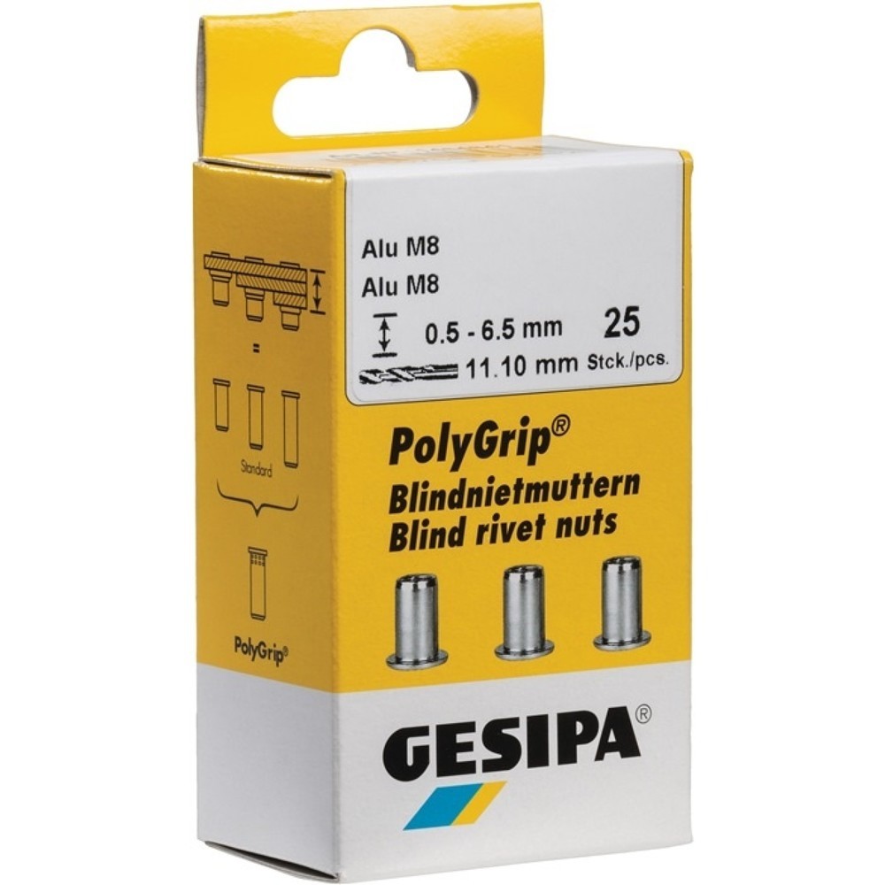 Produktabbildung: GESIPA Blindnietmutter PolyGrip® Nietschaft dxl 9x18mm M6 Alu 25 St