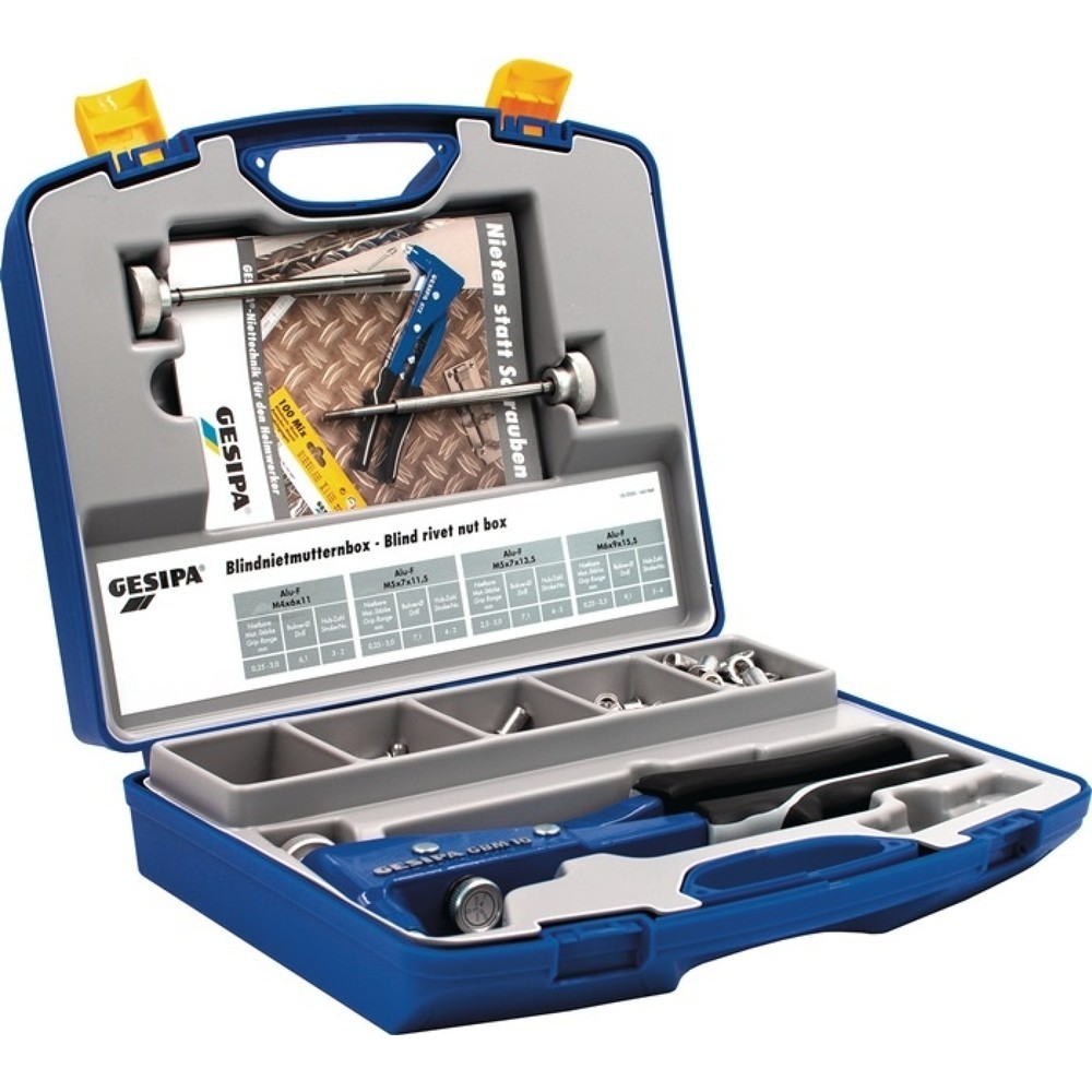 Produktabbildung: Blindnietmutternsortimentbox 156 teilig Zange GBM10 u.Blindnietmutter M4 - M6 im Kunststoffkoffer