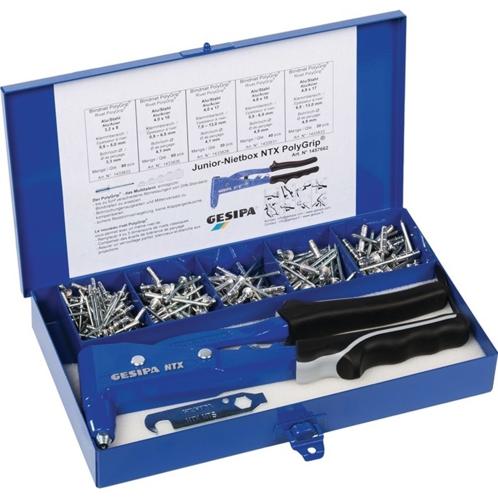Produktabbildung: GESIPA Blindnietsortiment Junior-Nietbox PolyGrip® 352tlg. i.Blechkoffer
