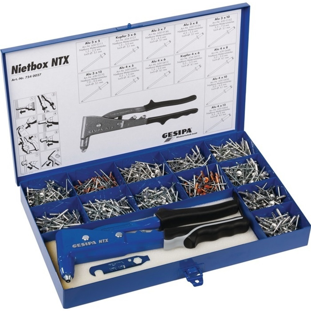 Produktabbildung: Blindnietsortiment 942tlgNTX uBlindniete AluStahlKupferStahl iBlechkoffer