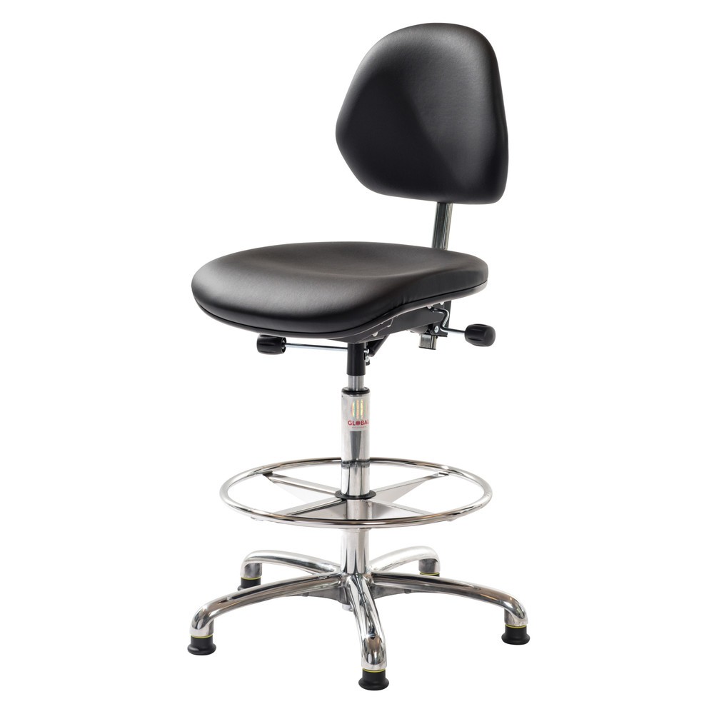 Produktabbildung: Global Stole A/S ESD-Stuhl Aktiv Euromatic, Kunstleder, Sitzhöhe 650-910 mm, Fußring, Bodengleiter