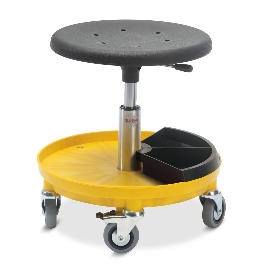 Produktabbildung: Global Stole A/S Hocker Assembly mit 2 Ablagen für Kleinteile, Sitzhöhe 370-500 mm, Rollen, schwarz