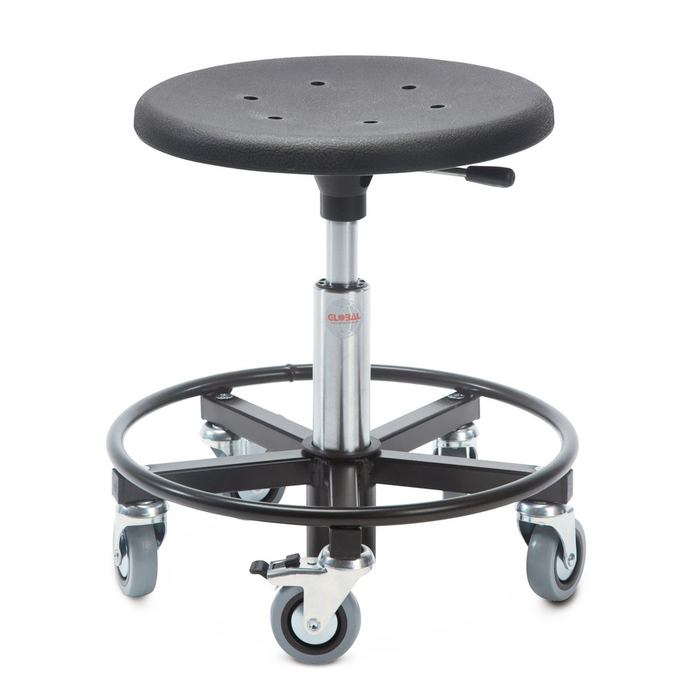 Produktabbildung: Global Stole A/S Hocker, PU-Formsitz Ø 400 mm, Sitzhöhe 380-510 mm, Fußring