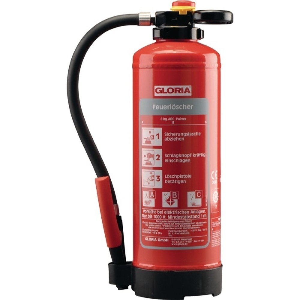 Produktabbildung: GLORIA Pulverfeuerlöscher, Brandklasse A 43 A 233 B C, 6 kg wiederaufladbar, mit Wandhalter