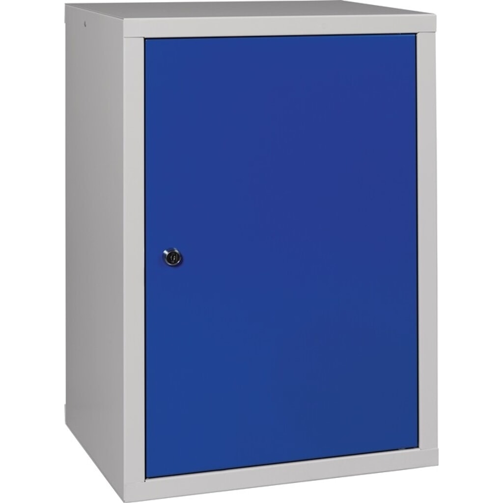 Produktabbildung: Hängeschrank, Stahlblech, H600xB400xT300 mm Vollblech, 1 Boden, lichtgrau, RAL 7035/enzianblau, RAL 5010