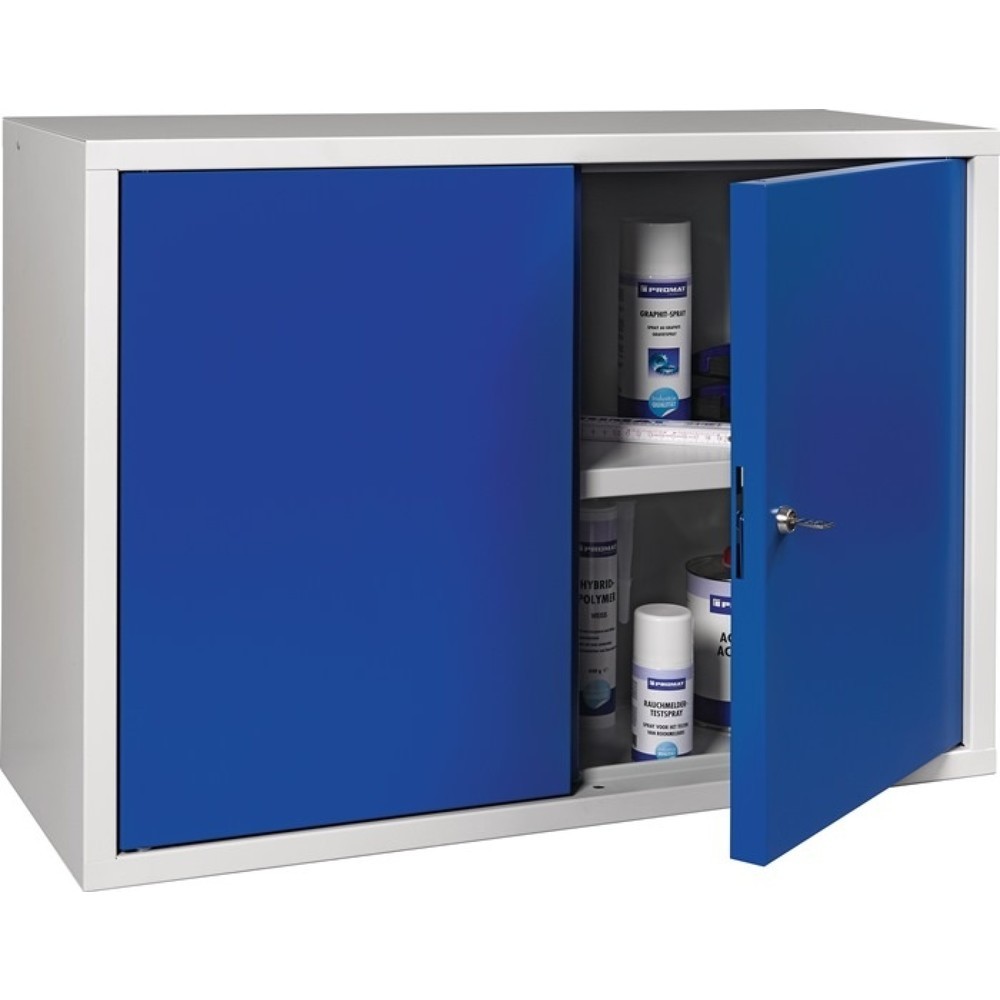 Produktabbildung Nr. 2: Hängeschrank, Stahlblech, H600xB800xT300 mm Vollblech, 1 Boden, lichtgrau, RAL 7035/enzianblau, RAL 5010