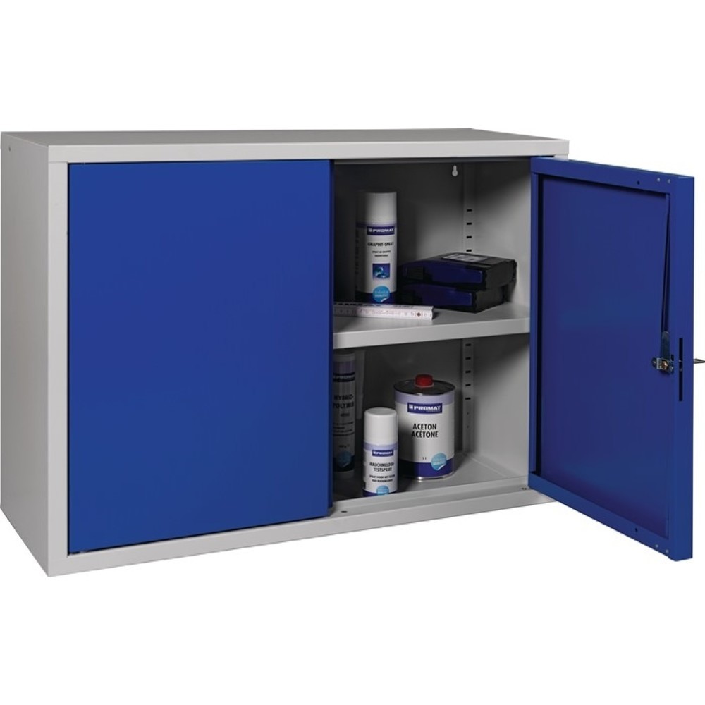 Produktabbildung Nr. 3: Hängeschrank, Stahlblech, H600xB800xT300 mm Vollblech, 1 Boden, lichtgrau, RAL 7035/enzianblau, RAL 5010