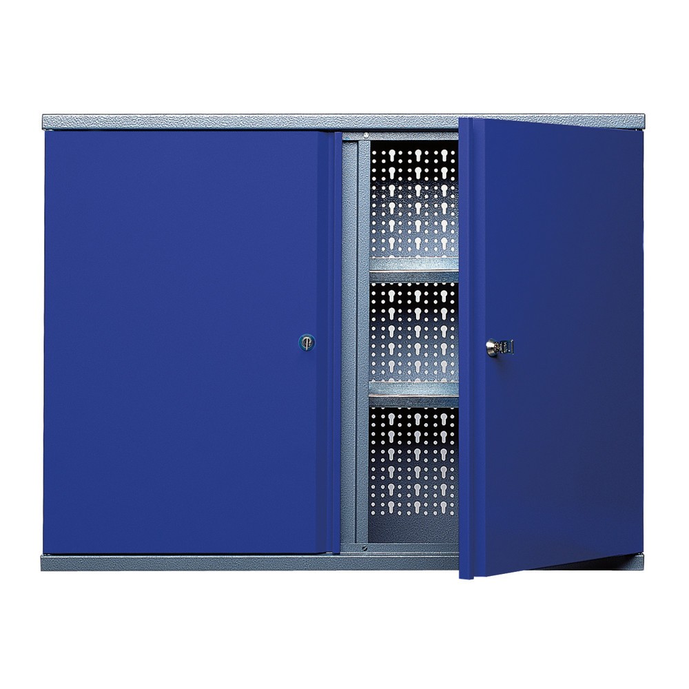 Produktabbildung: Hängeschrank mit 4 Einlegeböden + 2 Lochrückwänden, HxBxT 600 x 800 x 190 mm, blau