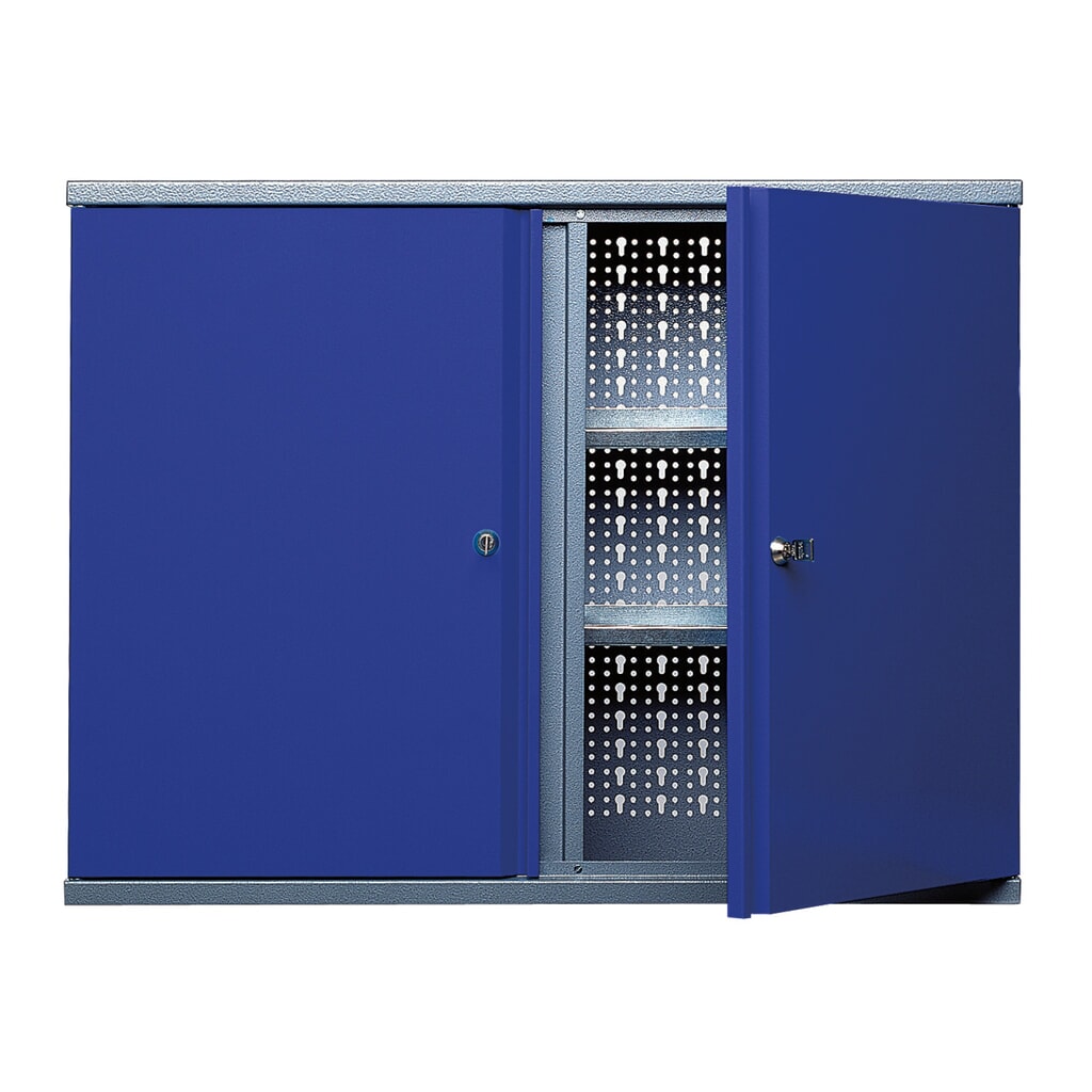 Produktabbildung: Hängeschrank mit 4 Einlegeböden + 2 Lochrückwänden, HxBxT 600 x 800 x 190 mm, blau