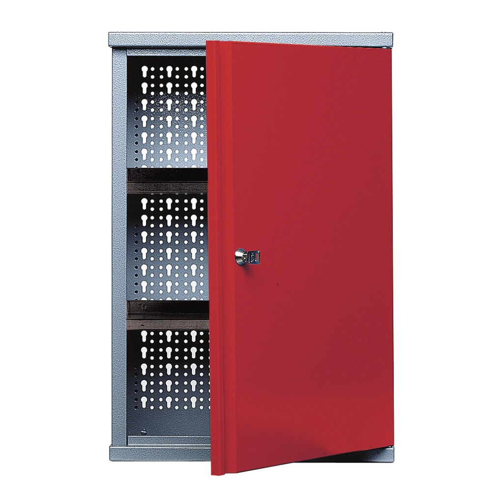 Hängeschrank mit 2 Einlegeböden + 1 Lochrückwand, HxBxT 600 x 400 x 190 mm, rot Produktabbildung: Hängeschrank mit 2 Einlegeböden + 1 Lochrückwand, HxBxT 600 x 400 x 190 mm, rot