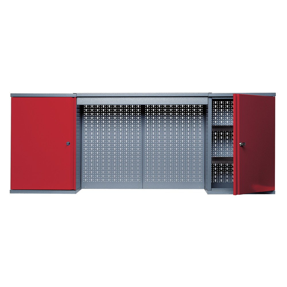 Produktabbildung: Hängeschrank mit 4 Einlegeböden + 4 Lochrückwänden +  Lichtblende, HxBxT 600 x 1.600 x 190 mm, rot