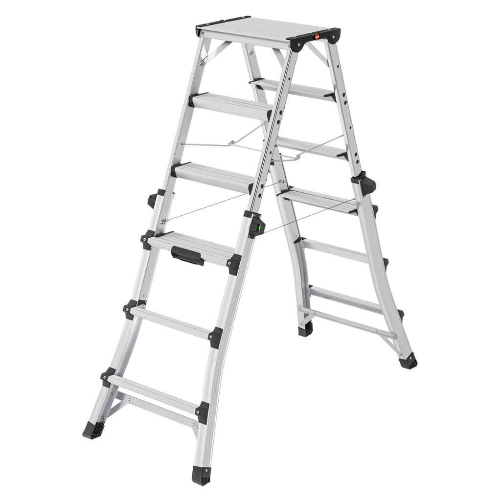 Produktabbildung: Hailo D100 TL TopLine, Alu-Teleskop-Doppelstufenleiter, 2x4 - 2x6 Stufen