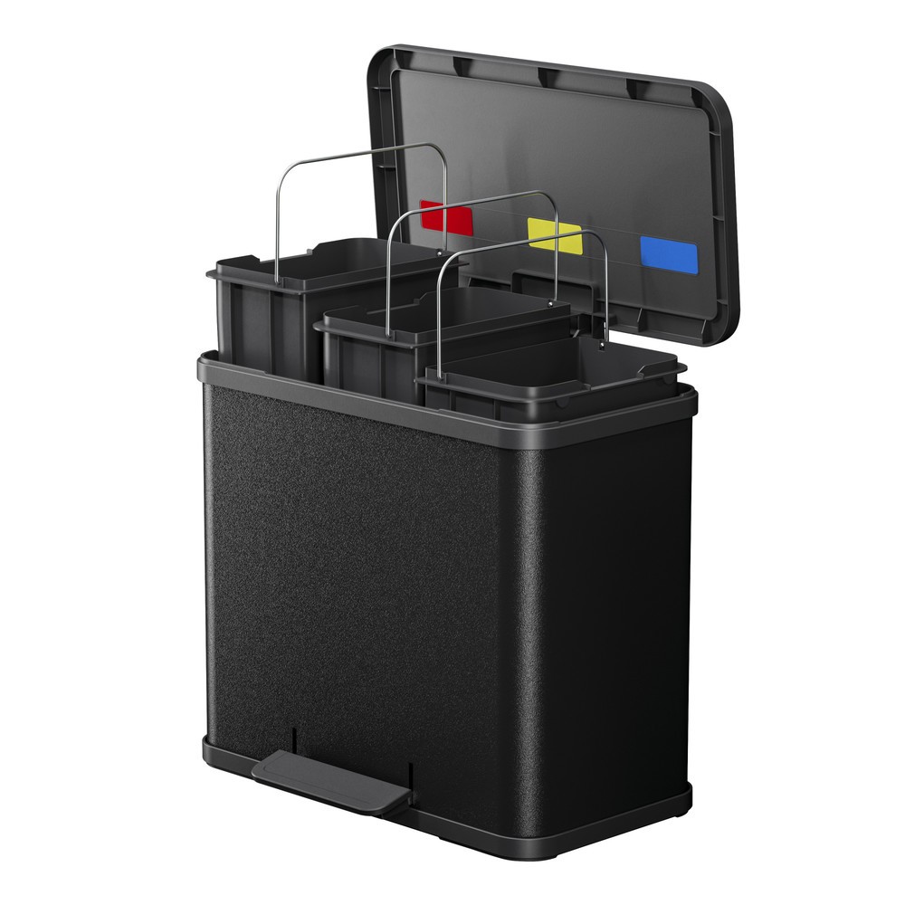 Produktabbildung Nr. 3: Hailo Tret-Wertstoffsammler Öko trio Plus L, 3x 9 Liter, gedämpfter Schließmechanismus, tiefschwarz, matt