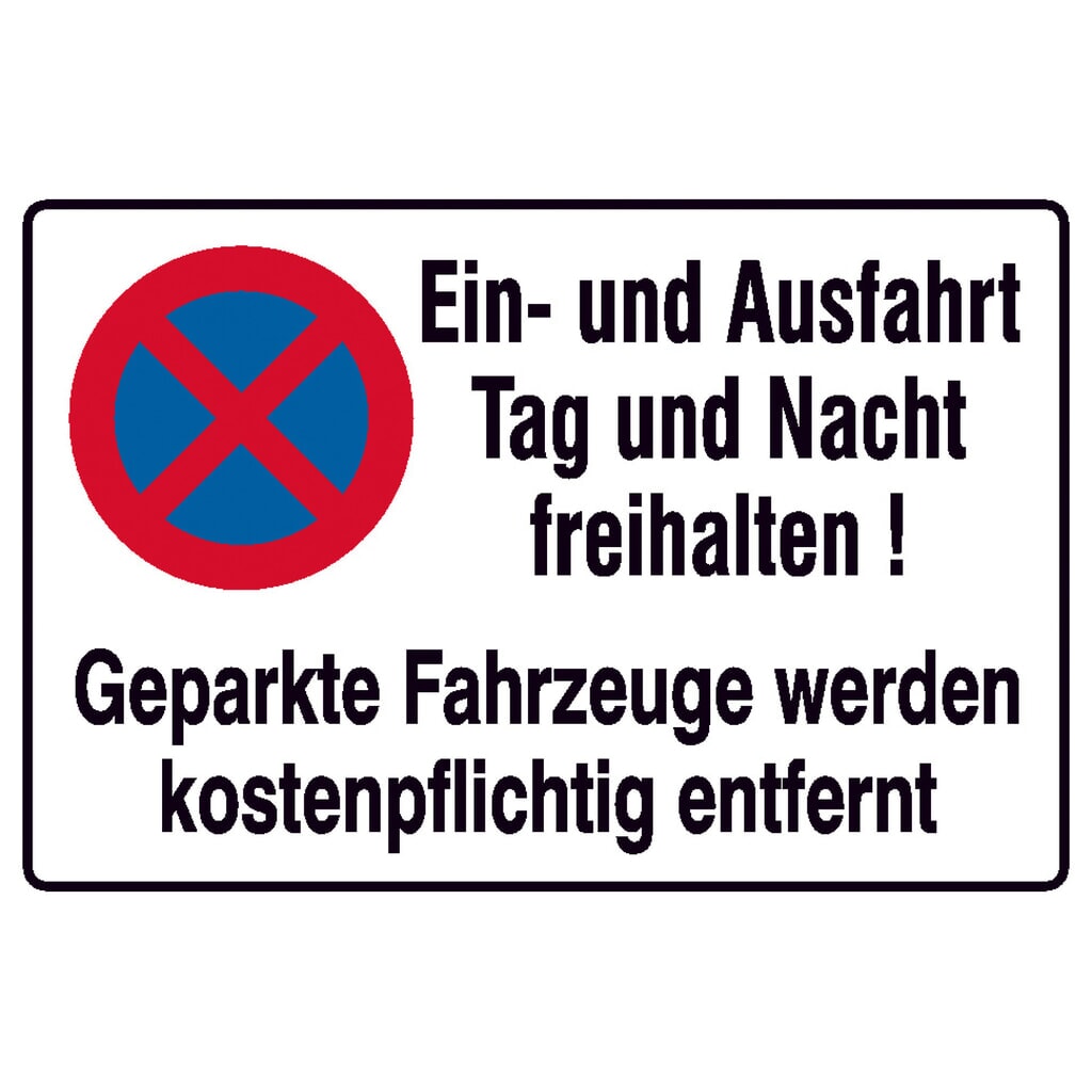 SafetyMarking® Halteverbotsschild "Ein- und Ausfahrt freihalten", Alu geprägt Produktabbildung: SafetyMarking® Halteverbotsschild "Ein- und Ausfahrt freihalten", Alu geprägt
