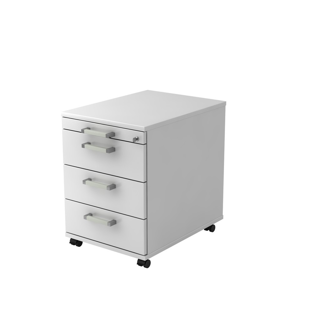 Produktabbildung: Hammerbacher Rollcontainer 58cm, 3Schübe,Schloß CE Weiß